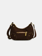 Suede Adjustable Strap Shoulder Bag Coffee Brown One Size Shoulder Bags
