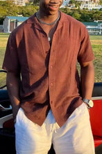 Men's Plus Size Button Down Short Sleeve Shirt Terracotta Mens Tops