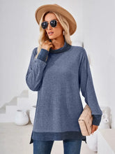 Contrast Mock Neck Long Sleeve T-Shirt Woman T Shirts