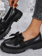 Bow PU Leather Round Toe Loafers Woman Loafers