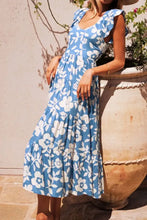 Floral Flutter Shoulder Tiered Flowy Midi Dress Casual Dresses