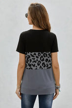 Leopard Print Color Block Short Sleeve T-Shirt Woman T Shirts