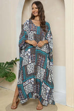 Printed V-Neck Split Maxi Dress Teal One Size Woman Maxi Dress