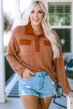 Half-Button Collared Long Sleeve Top Caramel Woman Blouses