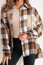 Plaid Button Up Long Sleeve Shacket Khaki Woman Outerwear