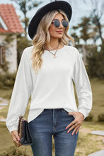 Eyelet Round Neck Long Sleeve T-Shirt White Woman T Shirts