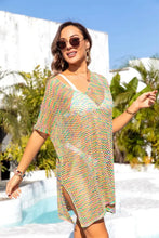 Angel Wings Slit Openwork V-Neck Short Sleeve Cover Up Swimwear Cover-Ups