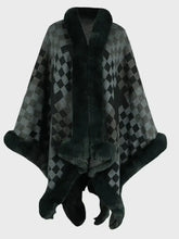 Fuzzy Checkered Long Sleeve Poncho Black Forest One Size Woman Outerwear