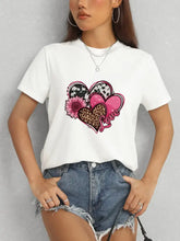 Heart Round Neck Short Sleeve T-Shirt Woman T Shirts