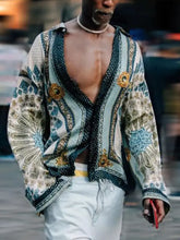 Men's Full Size Collared Neck Long Sleeve Shirt Plus Size Floral Mens Tops