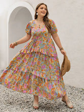 Plus Size Printed V-Neck Short Sleeve Maxi Dress Maxi Dresses