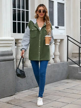 Pocketed Contrast Snap Down Hooded Jacket Woman Outerwear