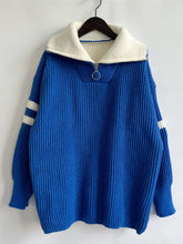 Ribbed Two-Tone Half Zip Sweater Sweater Pullovers