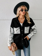 Leopard Button Up Denim Jacket Black Woman Outerwear