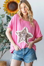 HOPELY Leopard Star Patch Short Sleeve T-Shirt Pink Woman T Shirts