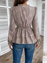 Perfee Printed Round Neck Smocked Flounce Sleeve T-Shirt Woman Blouses