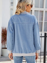 Pocketed Zip Up Baseball Collar Denim Jacket Woman Outerwear