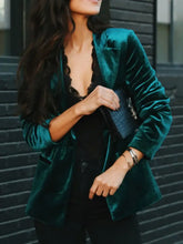 Button Up Lapel Collar Blazer Deep Teal Woman Outerwear