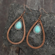 Wooden Turquoise Cutout Teardrop Earrings Earrings