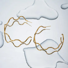 Stainless Steel Wave Shape C-Hoop Earrings Gold One Size Earrings