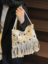 Fringe Woven Crossbody Bag Beige One Size Shoulder Bags