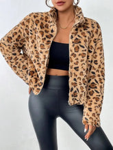 Fuzzy Turtleneck Leopard Zip Up Jacket Woman Outerwear