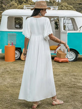 Lace Detail Eyelet V-Neck Half Sleeve Dress Woman Maxi Dress