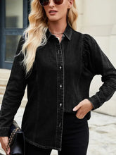 Button Down Collared Neck Denim Shirt Woman Denim Tops