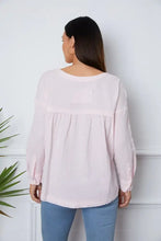 Texture Half Button Raw Hem Top Woman Blouses