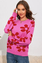 Floral Print Round Neck Dropped Shoulder Sweater Sweater Pullovers