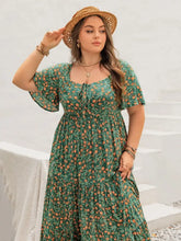 Plus Size Printed Short Sleeve Tiered Maxi Dress Maxi Dresses