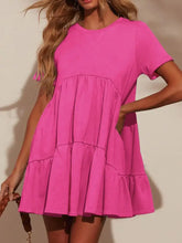 Tiered Round Neck Short Sleeve Mini Dress Casual Dresses