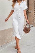 Button Down Short Sleeve Midi Shirt Dress Woman Casual Dress
