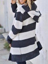 Striped Open Front Hooded Cardigan Woman Outerwear