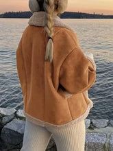 Fuzzy Collared Neck Long Sleeve Jacket Woman Outerwear