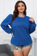 Plus Size Textured Round Neck Long Sleeve Top Cobalt Blue Woman Blouses