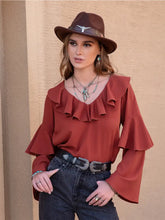 Statement Collar Long Sleeve Blouse Brick Red Woman Blouses