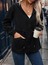 Drawstring Pocketed Zip Up Hooded Jacket Woman Outerwear