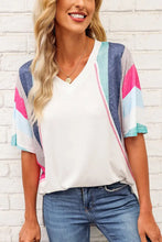 Rainbow Stripe Slit V-Neck Tee Woman T Shirts