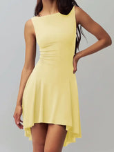 High-Low Round Neck Sleeveless Dress Light Yellow Woman Casual Dress