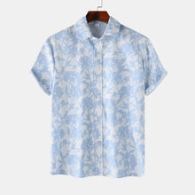 Men's Printed Short Sleeve Button-Up Shirt Light Blue Mens Tops