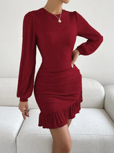 Ruffled Round Neck Long Sleeve Mini Dress Maxi Dresses