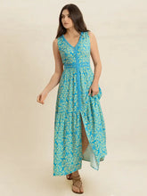 Slit Printed V-Neck Sleeveless Dress Casual Dresses