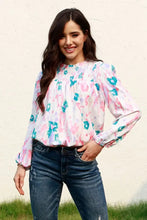 Floral Smocked Balloon Sleeve Round Neck Blouse Multicolor Woman Blouses
