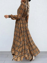 Slit Plaid Tie Neck Long Sleeve Maxi Dress Woman Maxi Dress