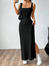 Cutout Square Neck Wide Strap Knit Dress Casual Dresses