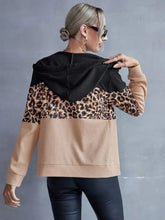 Ivy Lane Drawstring Leopard Zip Up Hooded Jacket Woman Outerwear