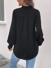 Perfee Smocked Notched Long Sleeve Blouse Woman Blouses