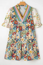 Printed Notched Flounce Sleeve Mini Dress Casual Dresses