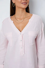 Texture Half Button Raw Hem Top Woman Blouses